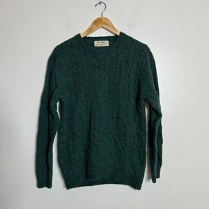 Line of Trade Sweater Mens Large Green Cable Knit 100% Shetland Wool Crew Neck